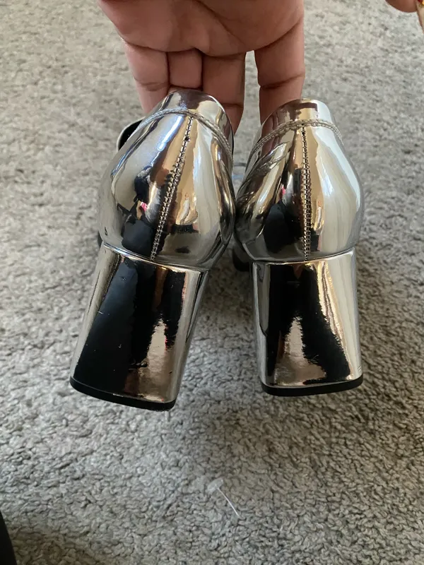 Nine West Size 6 Metallic Silver Block Heel Loafers - Women's Stylish Penny Loaf - Image 7
