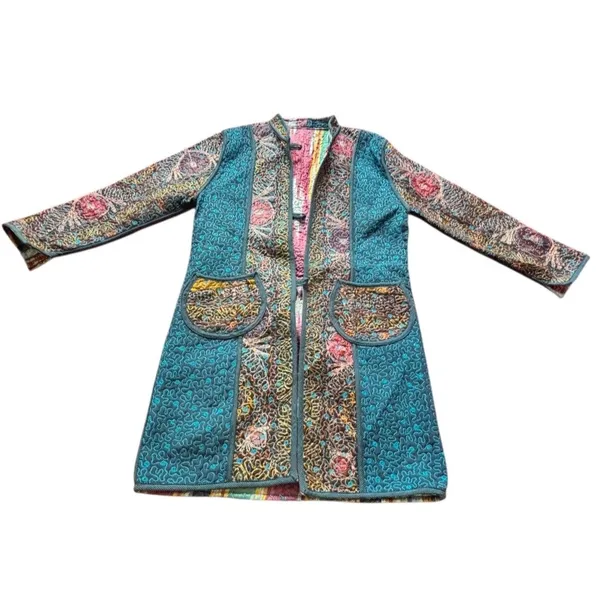 Quilted Embroidered Jacket Boho Artisan Coat Multicolor Statement Piece Multiple Size M - Image 2