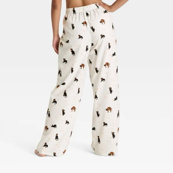 Women's nwt Halloween Cats Flannel Pajama Pants - Hyde and EEK! Boutique Cream - Image 2
