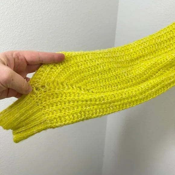 by Anthropologie Sweater Vibrant Neon Yellow Knit V-Neck Long Sleeve‎ Pullover - Image 3