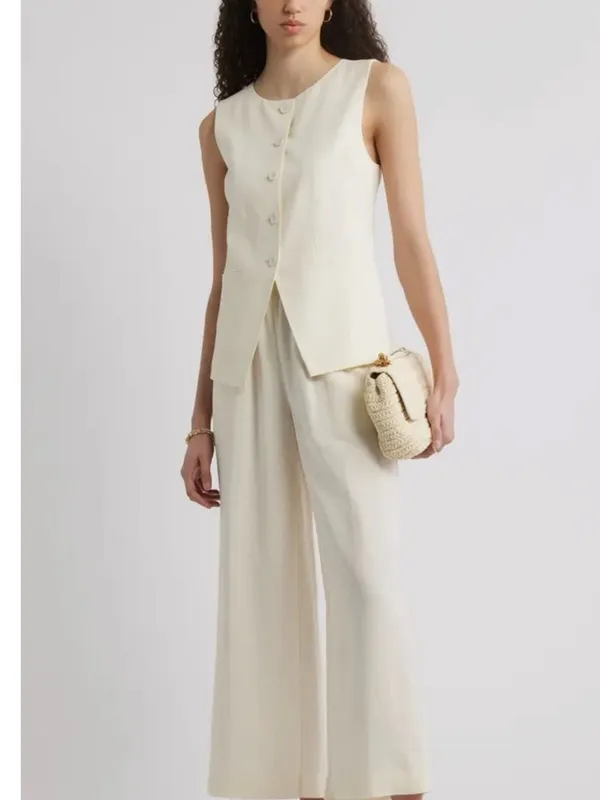 Nordstrom Women’s Cutaway Linen Vest Ivory Tofu - Image 13