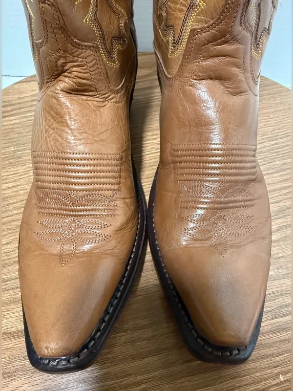 Old West Women’s Tan Full Leather Western Cowgirl Annie Oakley Boots Size 6 - Image 2