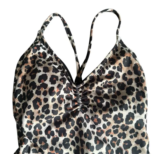 No Boundaries Leopard Print One Piece Bathing Suit With Cut-Out Back Size XS - Image 4