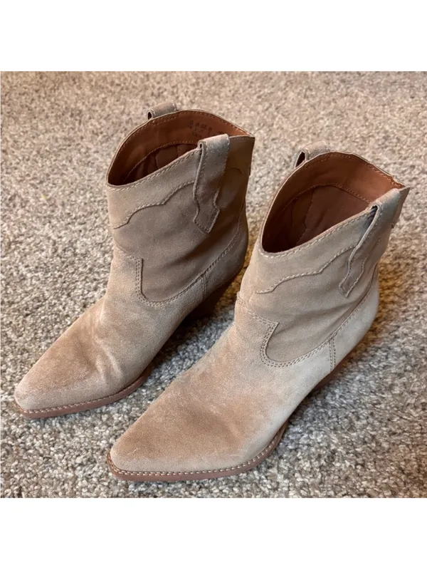 Suede Western Ankle Boot in Tan - Image 2