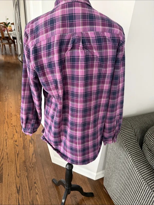 L.L.Bean purple plaid fleece-lined flannel shirt jacket Women’s Size M Medium - Image 8