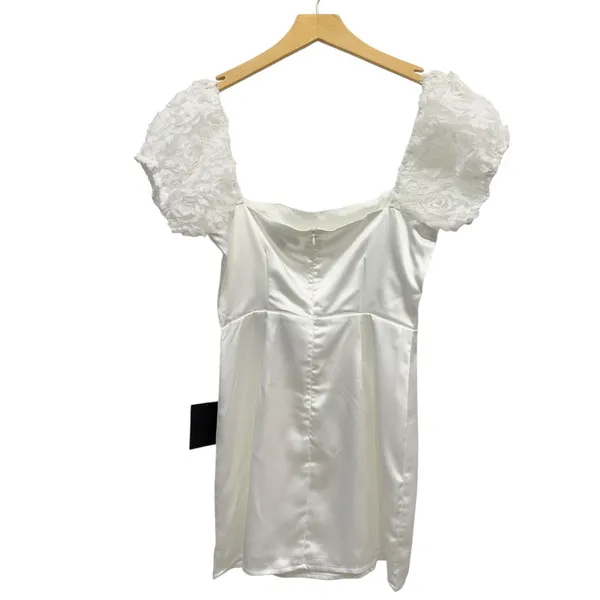 Lulus Precious Enchantment White Satin Floral Puff Sleeve Mini Dress size S NWT - Image 3