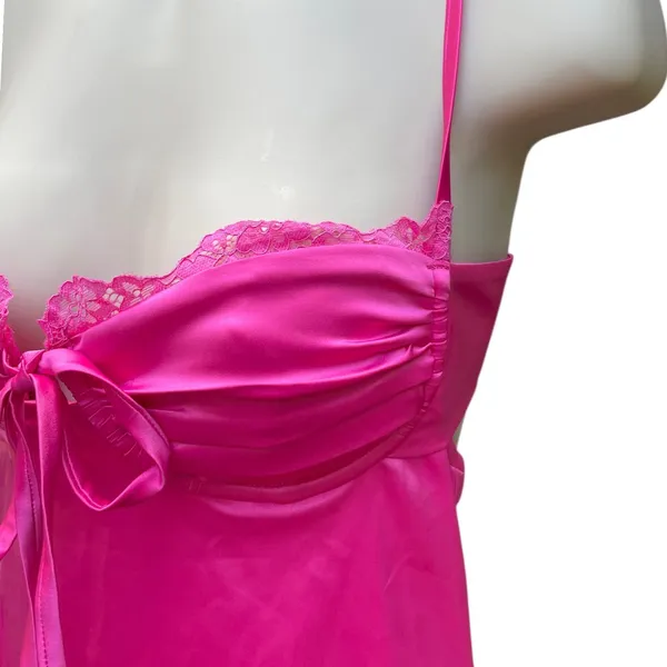 Hot Pink Satin Lace Slip Mini Dress NWT Size Small Ruched Spaghetti Strap Party - Image 8