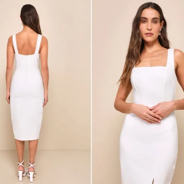 LULU's Bridal Chic Modern Sexy SophisticatedEngagement Wedding Shower Midi Dress - Image 3