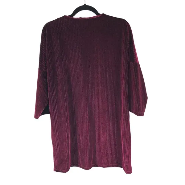 Zara W&B Mini Shift Dress Velvet Burnout Geometric Burgundy M - Image 2