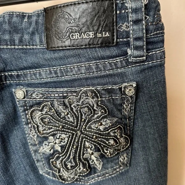 Grace in LA Jeans Womens 27x32 Blue Bootcut Rhinestone Embellished Bling Western - Image 4