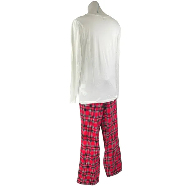 J.Crew White Red Holiday Crew Plaid Flannel Long Sleeve Sleepwear Pajamas Set M - Image 2