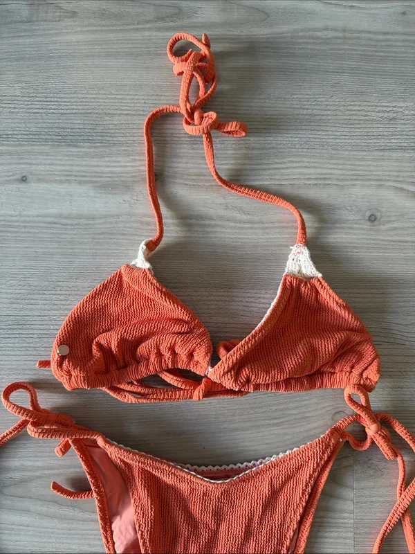 Rhythm Crochet Detail Textured Bikini Orange Size L - Image 2