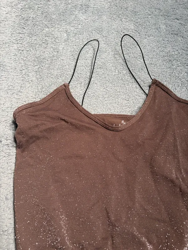 Free people intimately Spaghetti Strap Sparkle Crop Top in Brown M/L - Image 2