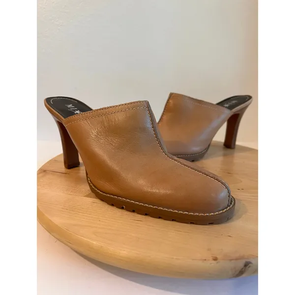 Y2K Vintage Tan Genuine Leather Western Heeled Clog Mule Size 8 Made in Brazil - Image 11