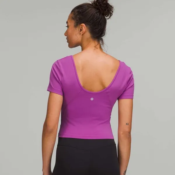 Lululemon Align T-Shirt Purple W3FGSS V-Neck Scoop Back Crop Top Slim Fit Size 4 - Image 2