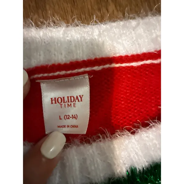 Holiday Time Womens Red Pink Argyle Teddy Bear Ugly Christmas Sweater Lg 12-14‎ - Image 2
