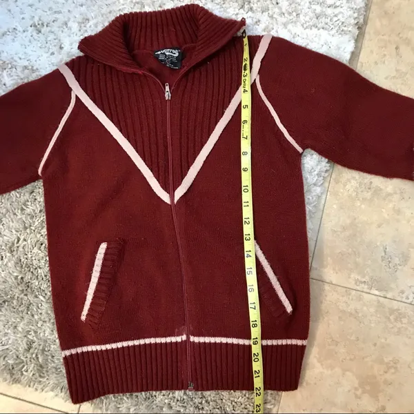 Vintage Sultra zip up sweater jacket maroon size S 70’s era Pockets - Image 7