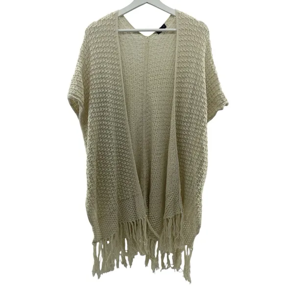 Torrid Sz 1X Cardigan Sweater Open Front Open Knit Fringe Oversized Boho Beige - Image 2