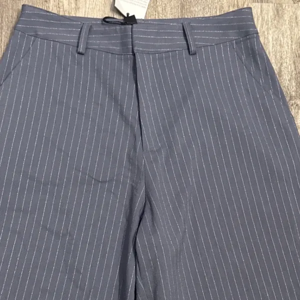 Noli Zurich Trouser Blue Gray Pinstripe Wide Leg Dress Pants Size 8 Women's New - Image 4
