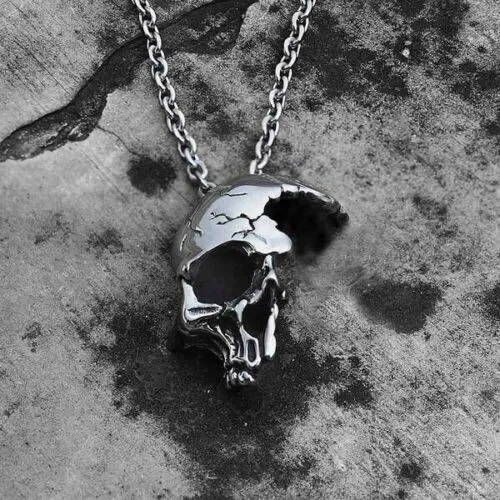 Retro Half Skull Gothic Punk Necklace Metal Skull Pendant Steampunk Jewelry - Image 5