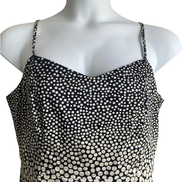 Ann Taylor LOFT Women Coastal Resort Polka Dot Dress 12 Navy Blue A-Line Classic - Image 4