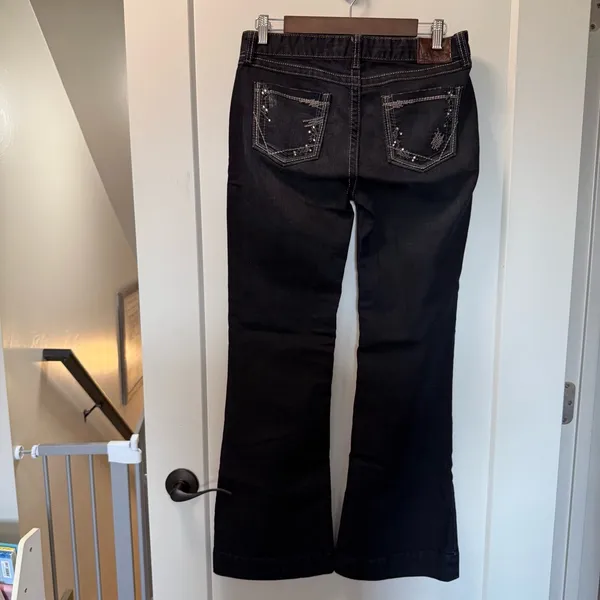 BKE Brie Flared Bootcut Trouser Style Jean Dark Wash Sequin Detail High Waist 28 - Image 6