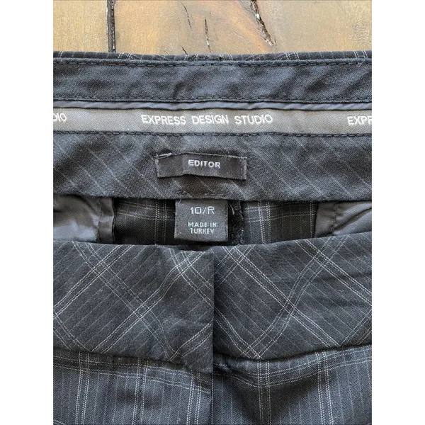 Express Design Studio Editor Womens 10 Black Plaid Wide Leg Career Trousers - Image 4