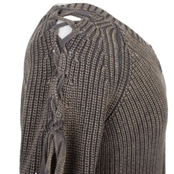 Umgee Chunky Knit‎ Sweater Women's Medium Mineral Wash Lace-Up Shoulder Grunge - Image 6