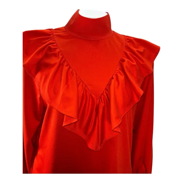 Who What Wear Fiery Red Long Sleeve Sheath Ruffle Dress Size: Small - Image 7