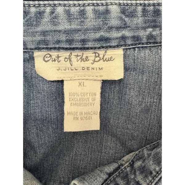 Out of the Blue J. Jill Denim Embroidered Button Down Shirt Women Sz XL Cotton - Image 3
