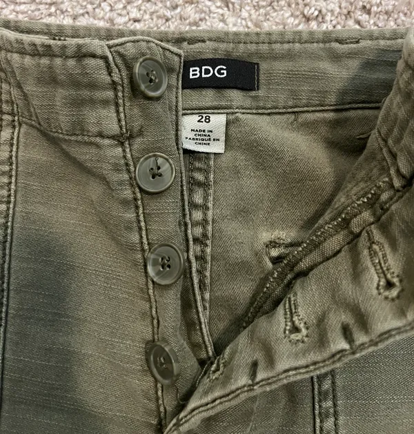 BDG Vintage Y2K Green Cargo Button Up Cut Off Shorts - Image 3