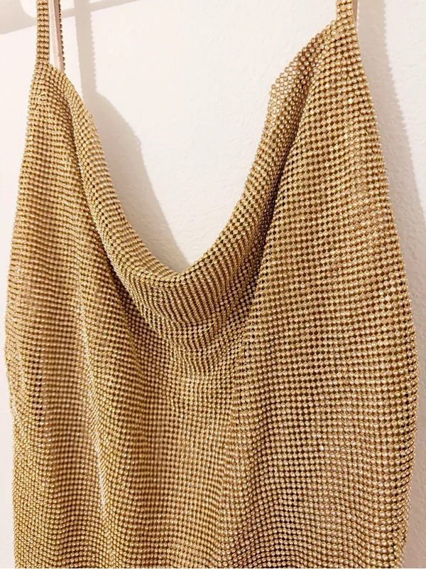 NWT SNDYS SUNSET DRESS GOLD BACKLESS MINI DRESS Mesh Size XS 2 - Image 6