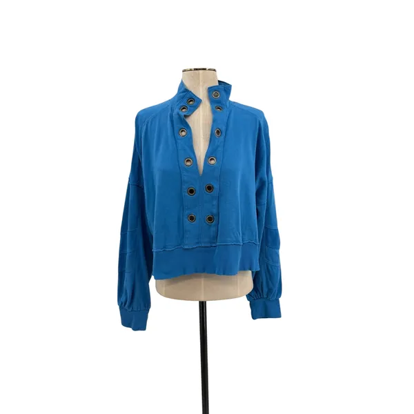 Anthropologie‎ Pilcro Kamrie Popover Top Blue Grommet Pullover Sweatshirt Medium - Image 3