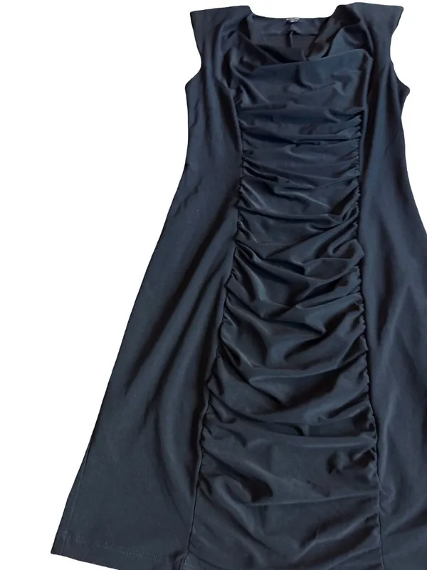 Komarov Black Ruched Cowl Neck Shift Dress Sleeveless Cocktail Medium Women's - Image 3