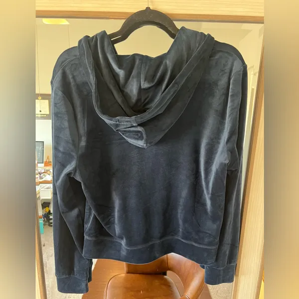 Juicy Couture Velvet Track Hoodie Jacket LARGE Blue Velour Full Zip Y2K - Image 4