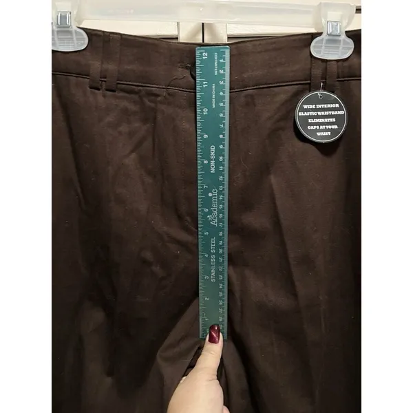 Counterparts Brown Flat Front Pants Size 16 High‎ Rise Zip Elastic Band Waist - Image 2