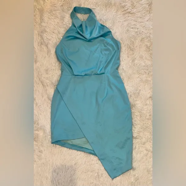 NEW Elliatt Camo Asymmetrical Halter Mini Dress in Aquamarine Sz M - Image 3