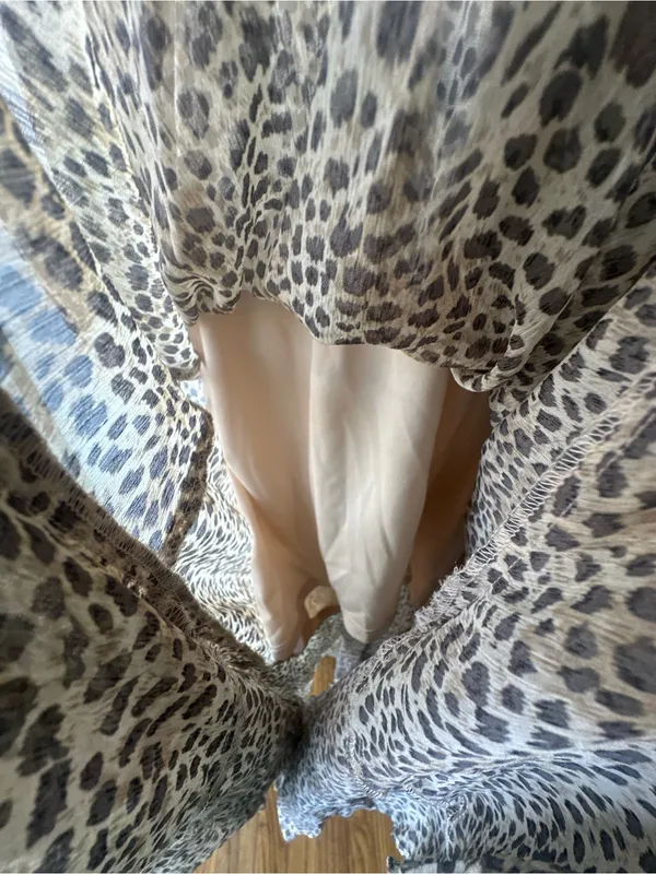 Lovestitch Leopard Print High Low Midi Dress L Boho Chiffon Ruffle Tiered - Image 5