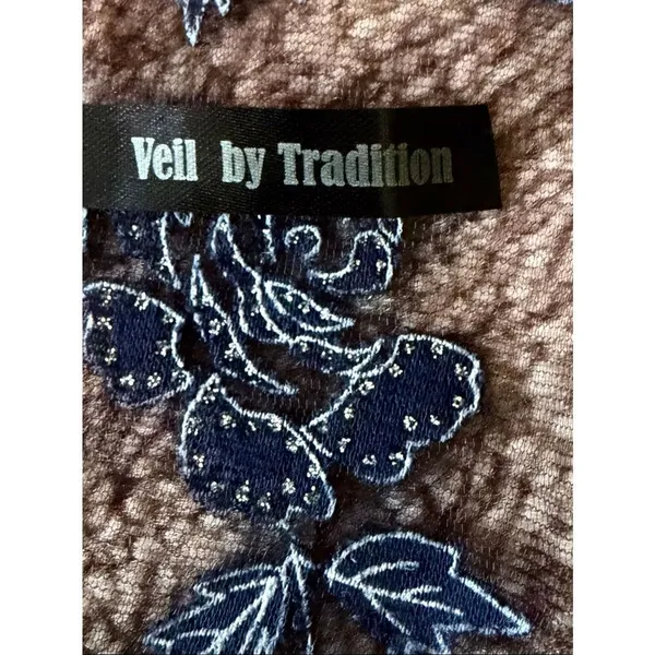 Veil by Tradition Lot of 2 Lace Triangle Scarves Blue Brown Silver Floral Mantil - Image 2
