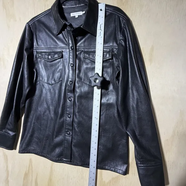 Good American Faux Leather Shirt Jacket Black Snap Button Women Sz 2‎ - Image 5