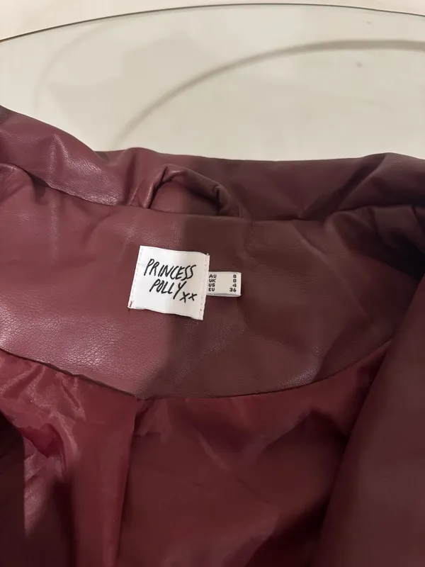 Princess Polly Leather Jacket Faux Burgundy - Image 2