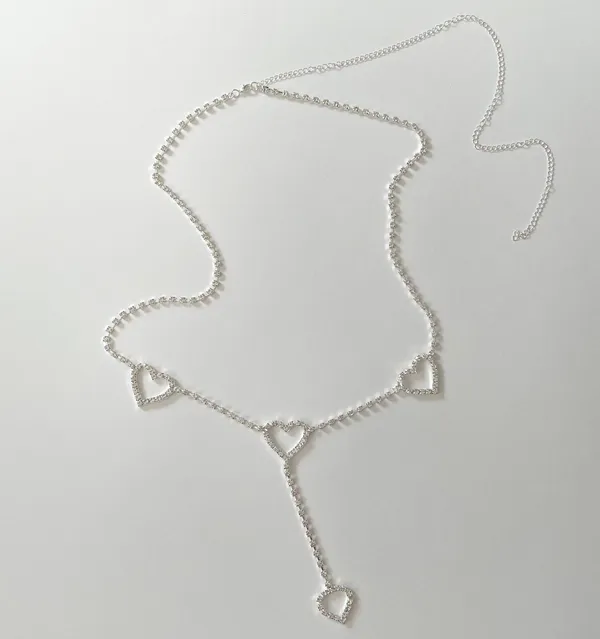 Rhinestones Heart Waist Chain Silver - Image 4