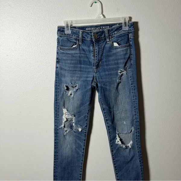 American Eagle Outfitters Women's Hi-Rise Jegging‎ Blue Distressed Jeans size 4 - Image 2
