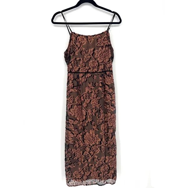Dress‎ Forum LA Floral Burnout Velvet Midi Dress Brown Lace Up Back Medium EUC - Image 2