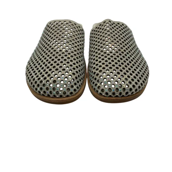 NOW Made in Italy Shoes Women 7 Ivory Rhinestone Perforated Leather Mule Slides‎ - Image 5