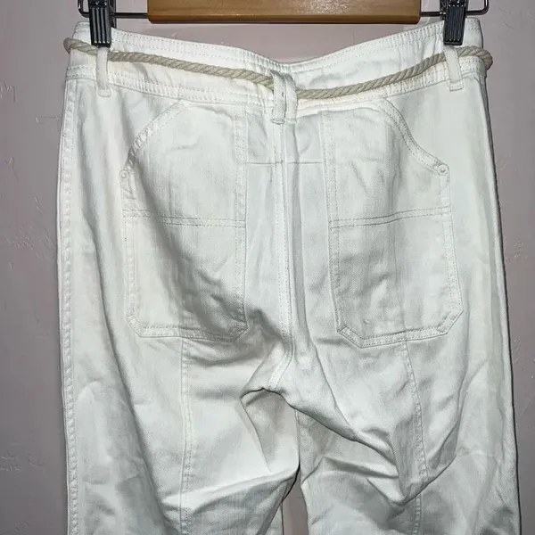 ANTHROPOLOGIE White Canvas Denim High Rise Belted Straight Crop Jeans 25 - Image 7