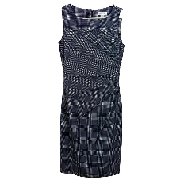 Calvin Klein Houndstooth Black White Sunburst Seam Sleeveless Sheath Dress Sz 4 - Image 3