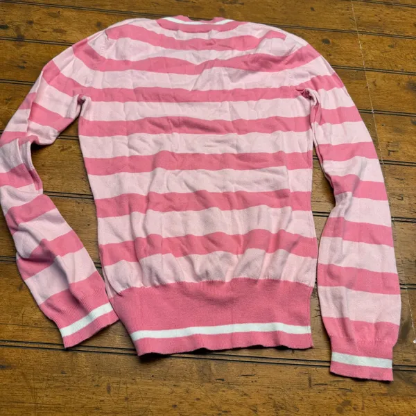 Merona Pink Striped Crew‎ Neck Long Sleeve Sweater Women Size M - Image 4