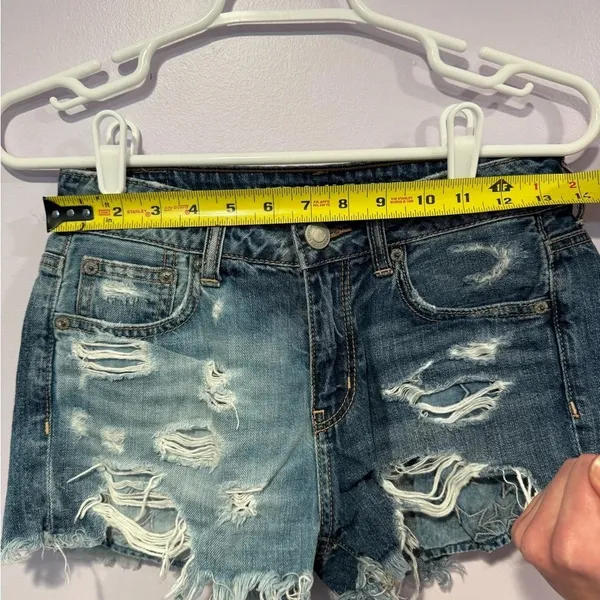 American Eagle Dual Color‎ Acid Wash Distressed Denim Jean Shorts Blue Size 00 - Image 9