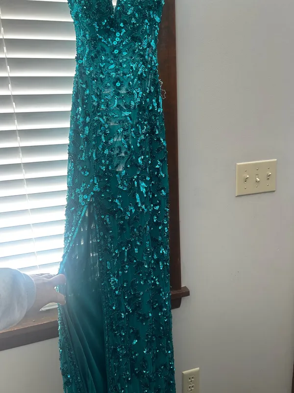 Sherri Hill Prom Dress blue/green sequin. - Image 7